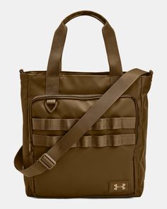 the under armour bag is brown and has two straps on each side, with an attached shoulder strap