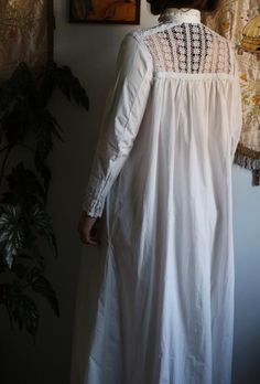 Cotton Ruffled Nightgown For Home, Cotton Nightgown With Ruffles For Home, Cotton Ruffle Nightgown For Home, Long Sleeve Cotton Nightgown With Lace Trim, Cotton Nightgown With Lace Trim Long Sleeve, Cotton Long Sleeve Nightgown With Lace Trim, Cottagecore White Nightgown With Lace Trim, White Lace Trim Nightgown For Home, White Cottagecore Sleepwear With Lace Trim