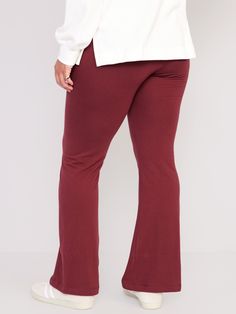 Online exclusive! Elasticized high-rise waist.  Flared leg openings.  Soft-washed jersey, with comfortable stretch.  Easy pull-on style.  #763284 Women's high-rise leggings sit high on waist.  Fitted through hip and thigh.  Flared leg.  Models are ap High-waisted Stretch Leggings With Wide Waistband, Stretch High-waisted Leggings With Wide Waistband, Straight Leg Leggings With Elastic Waistband For Loungewear, Straight Leg Loungewear Leggings With Elastic Waistband, Stretch Solid Color Straight Leg Leggings, Solid Color Stretch Straight Leg Leggings, Stretch Solid Straight Leg Leggings, Stretch Straight Leg Solid Leggings, Solid Color Yoga Pants With Ribbed Waistband And Stretch