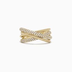 Effy D'Oro 14K Yellow Gold Diamond Crossover Ring, 0.40 TCW Crossover Wedding Ring, Diamond Crossover Ring, Fancy Diamond Ring, Crossover Diamond Ring, Double Finger Ring, Garnet And Diamond Ring, Belly Button Jewelry, Woven Ring, Crossover Ring