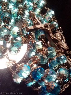 Vintage Christian Rosary Prayer Necklace Aqua Blue Glass Filigree Italy | eBay Elegant Light Blue Jewelry With Faceted Beads, Light Blue Faceted Beads Elegant Jewelry, Turquoise Beaded Glass Jewelry, Blue Faceted Jewelry For Formal Occasions, Elegant Blue Decorative Jewelry, Elegant Blue Glass Necklaces, Formal Blue Glass Jewelry, Turquoise Czech Glass Party Jewelry, Party Jewelry In Turquoise Czech Glass