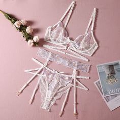 Material:95%Polyester+5%ElastaneUnleash your inner goddess in this Floral Sheer Lace Strappy Lingerie Set. With its delicate lace detail. this lingerie set will make you feel beautiful and confident. The strappy design will make you look and feel seductive. while the floral sheer lace provides a luxurious. soft feel against your skin. Spice up your bedroom look and feel the sweetness of being loved. Try it now! Garters, Women Set, Bra Set, Lace Bralette, Sheer Lace, Aesthetic Outfits, Push Up Bra, Lingerie Set, Women Lingerie