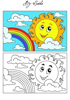 the coloring book for children with sun and rainbow