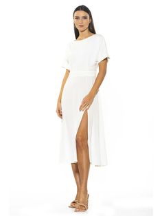 Free shipping and easy returns on ALEXIA ADMOR Lana Midi Dress. PRODUCT FEATURESBoatneckDolman short sleevesV-backSoft drapery stretch materialLeg slitMidi Length95% Polyester, 5% Short Sleeve Stretch Dress For Brunch, Stretch Short Sleeve Dresses For Brunch, Stretch Midi Dress With Side Slits And Split Hem, Formal Short Sleeve Stretch Maxi Dress, Elegant Short Sleeve Dress With Side Slits, Elegant Short Sleeve Maxi Dress With Side Slits, Stretch Short Sleeve Midi Dress For Daywear, Fitted Midi Dress With Side Slits And Short Sleeves, Short Sleeve Maxi Dress With Side Slits For Evening