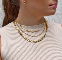 Becca Gold Snake Chain Necklace - Waterproof Jewelry Plating Method, Shiny Necklace, Gold Figaro Chain, Figaro Necklace, Gold Snake Chain, Figaro Chain Necklace, Herringbone Necklace, Snake Chain Necklace, Collar Bone