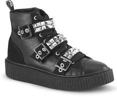 Emo Shoes Men, Streetwear Lace-up Combat Boots With Rivets, Gothic Lace-up Boots For Streetwear, Edgy High-top Boots With Rubber Sole, High-top Platform Boots For Concerts, Platform High-top Boots For Concert, Grunge Style Lace-up Platform Moto Boots, Edgy High-top Boots With Lug Sole, Edgy Studded Lace-up Sneakers