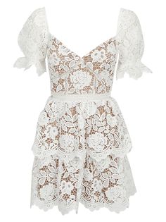 Heart Shape Neck, Flower Mini Dress, Flower Lace, Ruffle Skirt, Lace Mini Dress, White Flower, Marie Claire, Self Portrait, Luxury Boutique