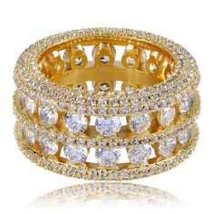 This 2 Row Eternity Ring is the Bling accessory you need to be drippy! Iced Out with the best Simulated Diamonds to make it shine like real VVS Diamonds. 14K Gold Plated: 5x PVD Plating & VVS CZ Stones PREMIUM Quality: Hand Set Gemstones No form of discomfort on your skin Real Diamonds look and feel. Weight: 14.2gr FREE STANDARD SHIPPING Gold Iced Out Diamond Ring As A Gift, Gold Iced Out Diamond Ring Gift, Gold Iced Out Diamond Ring, Gold Diamond Ring With Iced Out Detail, Iced Out Gold Diamond Ring, Yellow Gold Iced Out Jewelry Ring, Iced Out Diamond Ring For Wedding, Iced Out Round Diamond Ring For Wedding, Iced Out Diamond Wedding Ring