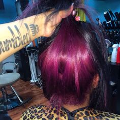 Purple Skunk Stripe Hair, Purple Skunk Stripe, Skunk Stripe Hair, Dyed Hairstyles, Stripe Hair, Pretty Vibes