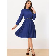 With a pleated front and swing hem details, this midi dress is designed for your elegant wearing style. Suitable for work, office, business, career, leisure, casual, shopping, daily wear, etc. Pair it with high heels and pretty bags for a stylish look. This casual beach dress has a high-waist design and an exquisite belt that allows you to adjust the tightness freely. A-line Midi Dress With Pleated Hem For Office, Office A-line Midi Dress With Pleated Hem, A-line Midi Dress With Pleated Waist For Work, Classic A-line Pleated Dress For Office, Elegant Knee-length Belted Pleated Dress, Solid Midi Dress With Pleated Hem For Work, A-line Midi Dress With Pleated Hem For Work, A-line Pleated Dress For Workwear, Office A-line Midi Dress With Pleated Skirt