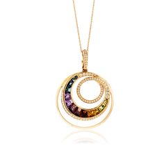 Mixed Gemstone and Diamond Swirl Circle Pendant in Rose Gold Bellarri Jewelry, Art Jewelry Design, The Spell, Chakra Necklace, Circle Diamond, Rose Gold Chain, Peridot Gemstone, Color Stone, Cool Necklaces