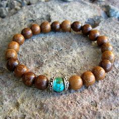 Manillas Wrist Mala, Wood Bead Bracelet, Mens Beaded Bracelets, Genuine Turquoise, Boho Bracelets, Turquoise Gemstone