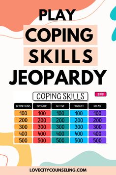 Looking for a low-prep, high engagement SEL lesson or classroom guidance lesson on effective Coping Skills for middle school students? This Google Slides Interactive Jeopardy Game will teach your students all about coping skills to use for stress, worry, anxiety, or anger... all while they play! Designed with middle school students in mind, the questions in this digital game are meant to both inform and engage students. Health Class Activities For Middle School, Coping Skill Games, Coping Skills Jeopardy, Middle School Social Emotional Activities, Sel High School Activities, Introception Activities For Kids, Social Work Group Activities, Social Skills For High School Students, Coping Strategies For Middle Schoolers