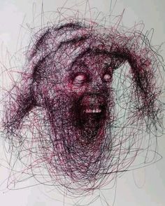 a drawing of a face with many lines coming out of it