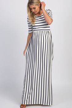 Ivory Navy Striped Half Sleeve Maternity Maxi Dress Casual Maternity Dress, Maternity Maxi Dress, Casual Maternity, Trendy Maternity, Maternity Maxi, Maternity Style, Pregnancy Maxi Dress, Maternity Clothing, Maternity Photoshoot