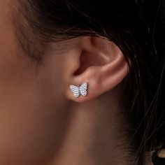 Introducing the Butterfly Stud Earrings, a fun addition to any outfit! Featuring a small iced out butterfly, these earrings are crafted in 14k White Gold for a luxurious detailed finish. Easy to dress up or down, pair it with the Micro Tennis Butterfly Necklace and Bracelet for a perfect set. This product is guaranteed for life – GLD will repair or replace the item should you experience any defects in craftsmanship or breakage. *Earrings sold in pairs* *14k Solid Gold Posts* Specifications - 10m Earring Butterfly, Butterfly Stud Earrings, Butterfly Earrings Stud, Necklace And Bracelet, Butterfly Necklace, Single Earring, The Butterfly, Gold Design, Cz Stone