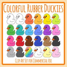 colorful rubber duckies clip art set for commercial use in the classroom or home decor