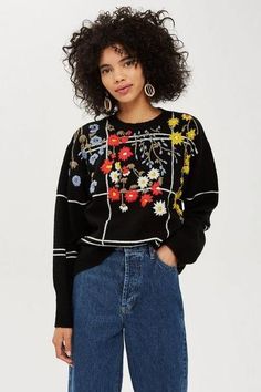 AW 18 Embroidered Jumper DIY – Ginger Muse Geometric Embroidery Patterns, Hand Embroidered Sweater, Embroidered Jumper, Winter Knitwear, Boho Denim, Geometric Embroidery, Embroidery On Clothes, Floral Sweater