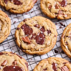 chocolate chip cookies cooling on a wire rack