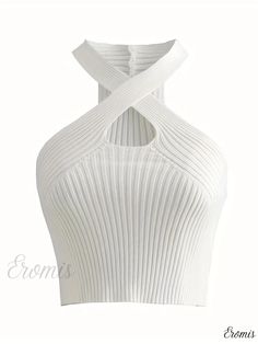 Eromis - Stylish and Trendy Womens Rib Knit Halter Crop Top, Sleeveless Casual Attire for a Flawless Look Crop Top Sleeveless, Halter Crop Top, Casual Attire, Top Sleeveless, Top Casual, Casual Tops, Sweater Outfits, Rib Knit, Shoe Jewelry