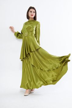 #longsleeve #maxidress #prettydresses #weddingguest #modestfashion #Hijabilooks #partydress Embellished Belt, Satin Maxi Dress, Style Maxi Dress, Maxi Dress With Sleeves, The Balloon, Balloon Sleeves, Skirts For Sale, Skirt Pants, Dress Fabric