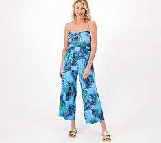 A fashionista favorite for its versatility, this cropped jumpsuit boasts removable straps, making it beachy keen choice for seaside celebrations, backyard barbecues, and Sunday brunches. From Belle by Kim Gravel. Sleeveless Jumpsuit With Adjustable Straps For Spring, Casual Vacation Jumpsuits And Rompers With Adjustable Straps, Casual Jumpsuits And Rompers With Adjustable Straps For Vacation, Blue Summer Jumpsuits And Rompers With Adjustable Straps, Spring Vacation Jumpsuits And Rompers With Adjustable Straps, Blue Jumpsuits And Rompers With Adjustable Straps For Summer, Casual Spaghetti Strap Jumpsuits And Rompers For Summer, Jumpsuits And Rompers With Adjustable Straps For Vacation, Vacation Jumpsuits And Rompers With Adjustable Straps