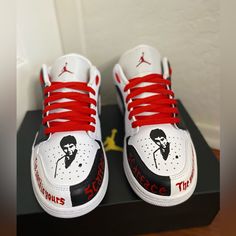 Custom Made Nike Air Jordan 1 Scarface Can Be Made In Any Size Allow 1 Week For Customization And Shipping Can Made Custom Designs As Well Custom Nike Shoes Air Force, Nike Shoes Custom, Jordan Shoes For Men, Nike Shoes Women Fashion, Exotic Shoes, Dream Shoe, Custom Sneakers Diy, Custom Nike Air, Custom Jordans