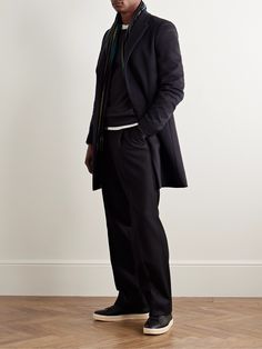 EXCLUSIVE AT MR PORTER. Paul Smith’s minimalist coat will complement both casual and more formal outfits. It’s tailored from wool and cashmere-blend felt, lined with smooth satin and features elegant peak lapels and padded shoulders for structure. Modern Black Outerwear With Pressed Crease, Tailored Business Outerwear With Straight Hem, Tailored Business Outerwear, Business Outerwear With Tailored Fit And Straight Hem, Modern Outerwear With Straight Hem For Work, Modern Workwear Outerwear With Straight Hem, Casual Tailored Outerwear With Pressed Crease, Tailored Outerwear With Straight Hem For Work, Tailored Straight Hem Workwear Outerwear