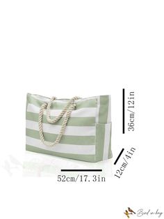 BirdinBag - Versatile Striped Oversized Beach Bag for Students - Ideal for Outdoor Activities, Travel & School Large Capacity Pouch Bag For Vacation, Large Capacity Beach Bag Pouch, Large Capacity Beach Bag For Travel, Large Capacity Beach Bag Pouch For Beach Season, Green Summer Bags For Daily Use, Green Summer Bag For Daily Use, Green Bags For Daily Use In Summer, Large Capacity Rectangular Canvas Bag For Vacation, Green Large Capacity Hobo Bag For Beach