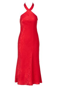 Turn heads at your next event in this shiny cocktail dress designed with a halter neck and flared hem. 53" lenth Hidden side-zip closure Halter neck Sleeveless, with cutaway shoulders Lined 100% polyester Hand wash, dry flat Imported Shiny Cocktail Dress, Red Midi, Red Fits, Flounced Dress, Midi Cocktail Dress, Elegant Red, Red Midi Dress, Pink Midi Dress, Green Midi Dress