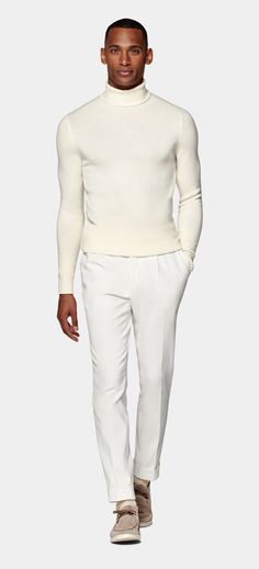 Off-White Turtleneck | Wool Cashmere | SUITSUPPLY Elegant Fitted Formal Sweater, Elegant Fitted Sweater For Business Casual, Classic Solid Color Formal Sweater, White Long Sleeve Turtleneck For Work, Classic Solid Sweater For Formal Occasions, Formal Fitted Solid Color Sweater, Elegant Winter White Sweater For Work, Elegant Cream Polo Sweater For Fall, Elegant Fine Knit Sweater For Business Casual