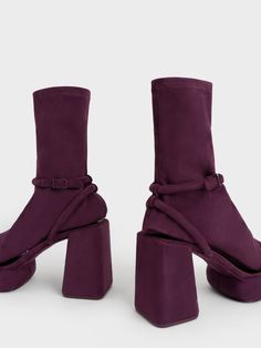 Burgundy Lucile Textured Platform Calf Boots - CHARLES & KEITH US Rich Burgundy, Charles Keith, Calf Boots, Platform Boots, Open Up, Summer 2024, Lookbook, Spring Summer, Socks