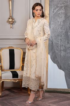 Silk Outfit, Organza Dupatta, Shalwar Kameez, Suit Fabric, Pakistani Outfits, The Grace, Pale Yellow, Pakistani Fashion, Raw Silk