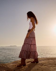 Check maxi skirt - New - Women | Bershka Gingham Maxi Skirt, Maxi Skirt Autumn, Long Patterned Skirt, Fall Maxi Skirt, Long Skirt Pattern, Plaid Maxi Skirt, Maxi Skirt Fall, Flannel Skirt, Print Maxi Skirt