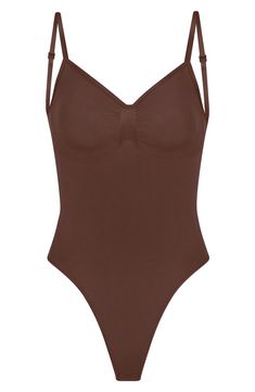 Sculpt your natural shape with a thong bodysuit that holds in your core and supports your chest flawlessly even in backless outfits. Sweetheart neck Adjustable straps 82% nylon, 18% spandex Machine wash, line dry Made in Turkey Backless Outfits, Sweetheart Neck, Natural Shapes, Low Back, Kim Kardashian, Cocoa, Adjustable Straps, Nordstrom, Spandex