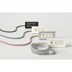 three different types of electrical cords connected to plugs and sockets on a white background