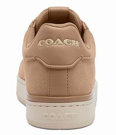 COACH Lowline Suede Lace-Up Sneakers | Dillard's Classic Low-top Sneakers With Leather Trim, Beige Leather Sneakers With Rubber Heel Cap, Sporty Suede Sneakers With Leather Trim, Comfortable Beige Leather Sneakers, Coach Sporty Sneakers With Cushioned Footbed, Suede Sneakers With Leather Trim, Coach Sneakers With Cushioned Footbed For Sports, Coach Beige Round Toe Sneakers, Coach Beige Sneakers With Round Toe