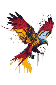 A red tailed hawk stylized with vibrant colors and ink plashes Hawk Flying, Flying Hawk, Love Digital Art, Eco Village, Art Of Nature, Village Resort, Female Faces, Red Tailed Hawk