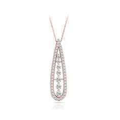 This alluring teardrop diamond necklace pendant features forty-two round diamonds suspended by a rose gold cable-link chain. Approximately 5/8 carat total weight. Luxury Unique Rose Gold Necklaces, Dazzling Rose Gold Luxury Diamond Necklace, Luxury Rose Gold Diamond-cut Diamond Necklace, Rose Gold Teardrop Diamond Necklace Fine Jewelry, Fine Jewelry Rose Gold Teardrop Diamond Necklace, Formal Rose Gold Teardrop Drop Necklace, Rose Gold Teardrop Pendant Diamond Necklace, Rose Gold Teardrop Diamond Necklace, Rose Gold Teardrop Pendant Necklace For Formal Occasions