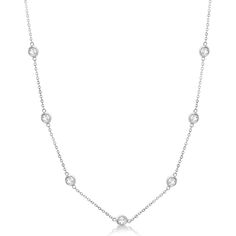 Diamond Station Necklace Bezel-Set 14K White Gold (1.00ct) Diamonds By The Yard Necklace, Diamonds By The Yard, Bezel Set Necklace, Diamond Chain Necklace, Halo Necklace, White Gold Chains, Diamond Chain, Station Necklace, Diamond Pendant Necklace