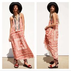 This Lovely Bohemian Chic Maxi Dress Will Be An Amazing Asset To Your Summer Dress Collection. Features: Sleeveless, Crochet Fringe Details, Lined, Flowy Style And Lovely Floral Tribal Print. Zara Nwt M/L Red/Off-White Polyester Approx Measurements Bust: 17” Length: 52” Coachella, Feminine, Vacation, Resorts, Girly, Festivals, Parties, Zara, Revolve, Summer, Beaches Open To Offersbundle To Save More Spring Boho Print Halter Neck Maxi Dress, Chic Sleeveless Boho Print Maxi Dress, Bohemian Flowy Sleeveless Dress For Day Out, Bohemian Sleeveless Dress For Day Out, Flowy Bohemian Sleeveless Dress For Day Out, Summer Boho Print Halter Neck Maxi Dress, Spring Sleeveless Maxi Dress With Boho Print, Sleeveless Boho Print Maxi Dress For Day Out, Red Bohemian Sleeveless Dress With Floral Print