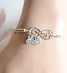 Personalized Infinity Bracelet Double Infinity by BenyDesign Silver Charm Bracelet With Initials As Gift, Silver Charm Bracelet With Initials For Gift, Silver Bracelets With Initials For Valentine's Day, Elegant Adjustable Personalized Charm Bracelet, Elegant Nickel-free Name Bracelet For Mother's Day, Sterling Silver Bracelets With Initials For Anniversary, Personalized Silver Bracelets With Initials, Personalized Silver Bracelet With Initials, Elegant Sterling Silver Charm Bracelet For Personalized Gift