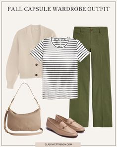 10 Outfits From My Classic Casual Fall 2024 Capsule Wardrobe - Boxy Cardigan, Classy Yet Trendy, Olive Pants, Capsule Wardrobe Outfits, Spring Capsule Wardrobe, Fall Capsule Wardrobe, Fashion Capsule