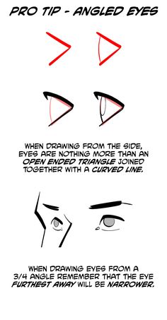 the instructions for how to draw an anime character's eyes with different angles and shapes