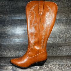 New Knee High Imported Cognac Pu Color 100% Synthetic Slip On Lightweight Questions Or Concerns Please Message Me Thank You Carla Trendy Boots For Western-themed Events In Spring, Fitted Casual Boots For Country Events, Casual Snip Toe Boots For Western-themed Events, Brown Boots For Ranch In Spring, Trendy Ranch Boots For Spring, Casual Snip Toe Faux Leather Boots, Casual Round Toe Boots For Western-themed Events, Casual Faux Leather Snip Toe Boots, Casual Round Toe Boots For Country Events