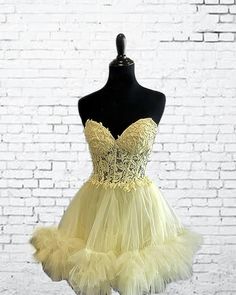 Yellow Lace Corset Ruffle Homecoming Dress – DingJi WeddingDress Homecoming Dresses Yellow, Aramex Delivery, Party Colors, Yellow Dresses, Dress Occasion, Dresses Style, Yellow Lace, Lace Corset, Colorful Party