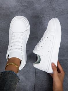 Women's Simple Casual White Round Toe Lace Up Cushioned Thick Sole Campus Sneakers White     Plain    Women Shoes, size features are:Bust: ,Length: ,Sleeve Length: Campus Sneakers, Casual Shoes Women Flats, White Athletic Shoes, Casual Athletic Shoes, Basket Sport, Casual Cargo Pants, Casual Sneakers Women, Casual Athletic, Casual Sport Shoes