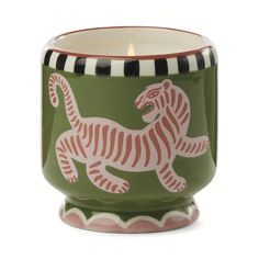 Black Cedar & Fig (Tiger) A Dopo Candle - 8oz Paddywax Home - Candles Tiger Ceramic, Ceramic Candles, Paddywax Candles, Summer Abroad, Unique Decals, Outdoor Dinner Parties, Black Fig, Hand Painted Candles, Outdoor Dinner