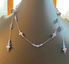 Periwinkle Knotted Bead Wrap Necklace, Boho Style, Crystal and Czech Beads, May be Wrapped in Different Ways, 36" long. Adjustable Beaded Necklace With Czech Glass Dangling Beads, Necklace Inspiration, Wrap Necklace, Wrap Necklaces, Beaded Wraps, Czech Beads, Bead Art, Beaded Necklaces, Boho Style