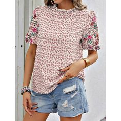 Season:Summer; Fabric:Polyester; Sleeve Length:Short Sleeve; Look After Me:Machine wash,Washable,Wet and Dry Cleaning; Gender:Women's; Style:Casual; Elasticity:Micro-elastic; Tops Type:Blouse,Shirt; Occasion:Daily; Top Length:Regular; Fit Type:Regular Fit; Pattern:Floral; Design:Print; Neckline:Crew Neck; Front page:FF; Listing Date:05/28/2024; Production mode:External procurement; Bust:; Length:; Shoulder Width:; Sleeve:; Fit US Size:; Fit UK Size:; Fit EU Size:; Print Type:3D Print Fall Season Printed Short Sleeve Blouse, Fall Printed Short Sleeve Blouse, Pink Non-stretch Cotton Top, Pink Cotton Non-stretch Top, Non-stretch Short Sleeve Blouse For Fall, Spring Crew Neck Blouse With Floral Print, Spring Floral Print Crew Neck Blouse, Feminine Printed Short Sleeve Tops, Feminine Floral Print Stretch Tops